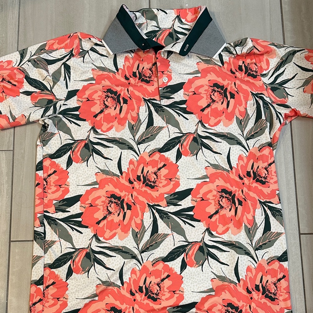 Puma Floral Polo Shirt - Coral and Green